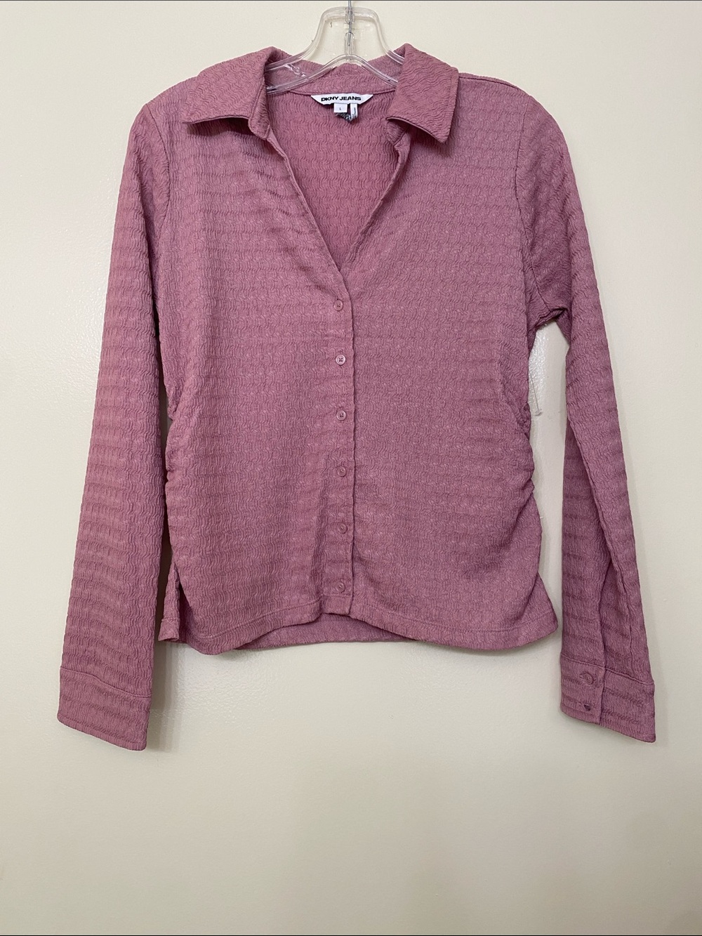 Mauve Slim Fit Textured Button-Front Long-Sleeve - Picture 2 of 5